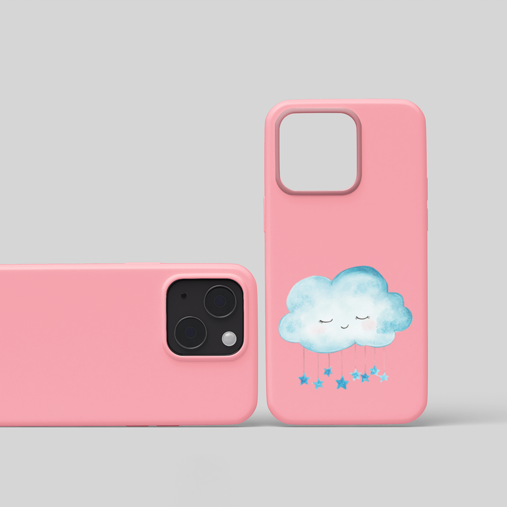 Watercolor Sleepy Cloud and Blue Stars iPhone 15 Plus Case