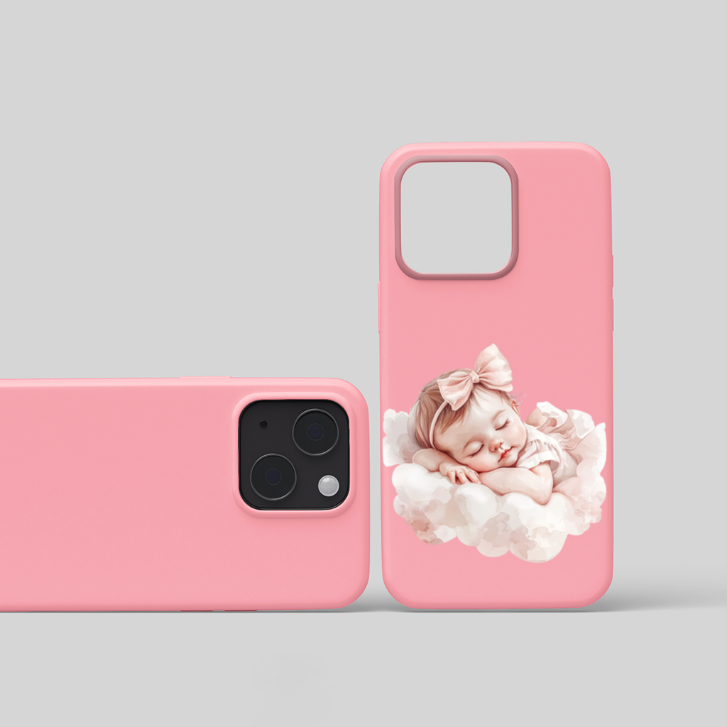 Pembe Kurdeleli Uyuyan Kız Bebek iPhone 15 Plus Kılıfı