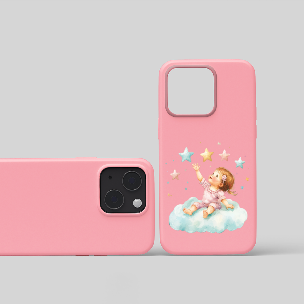 Baby Girl Reaching for Stars on a Cloud iPhone 15 Plus Case