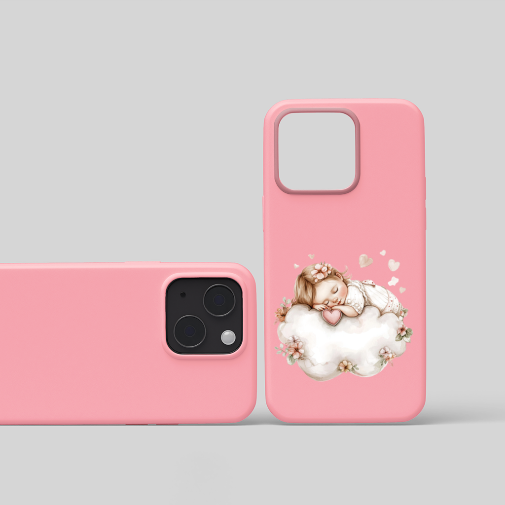 Sleeping Baby Girl on Floral Cloud iPhone 15 Plus Case