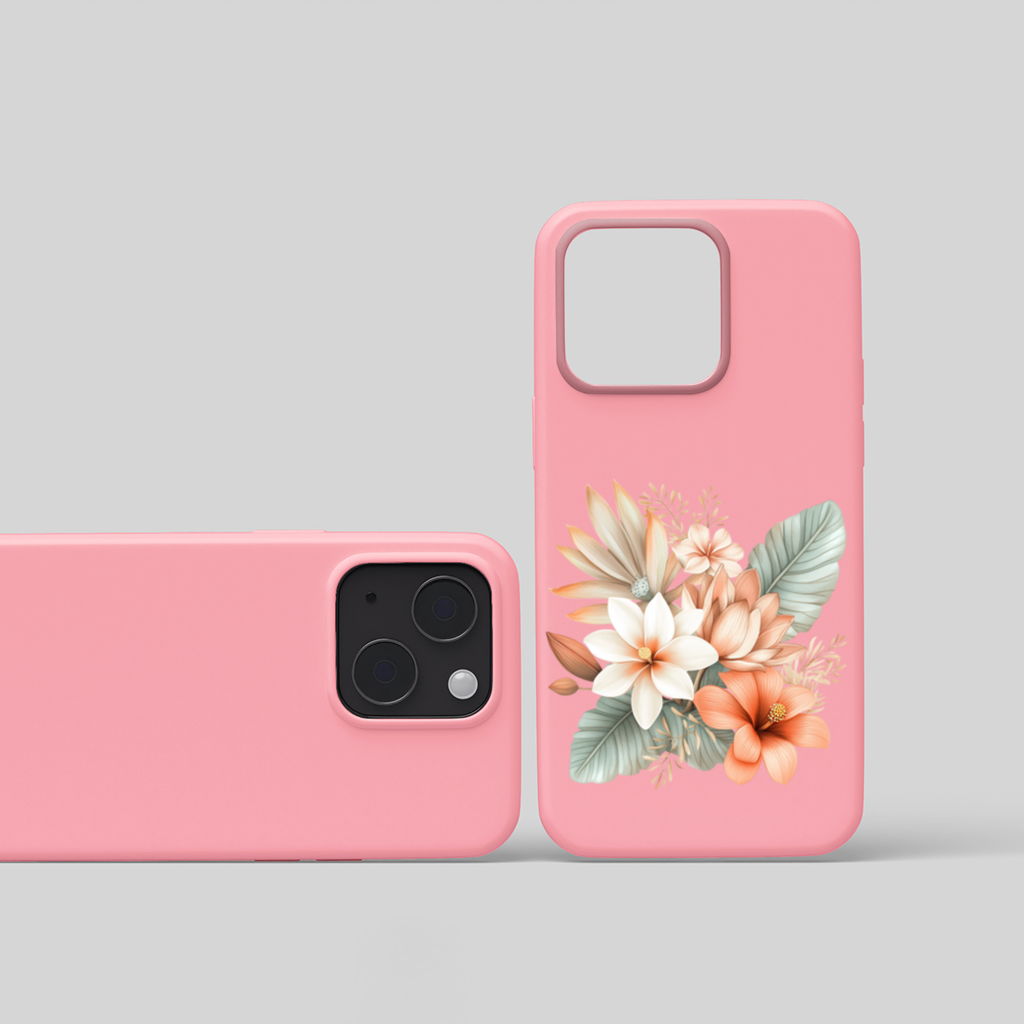 Soft Peach Tropical Floral Bouquet iPhone 15 Plus Case
