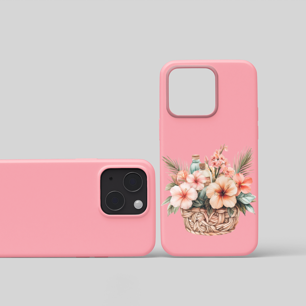 Tropical Hibiscus Flower Woven Basket iPhone 15 Plus Case
