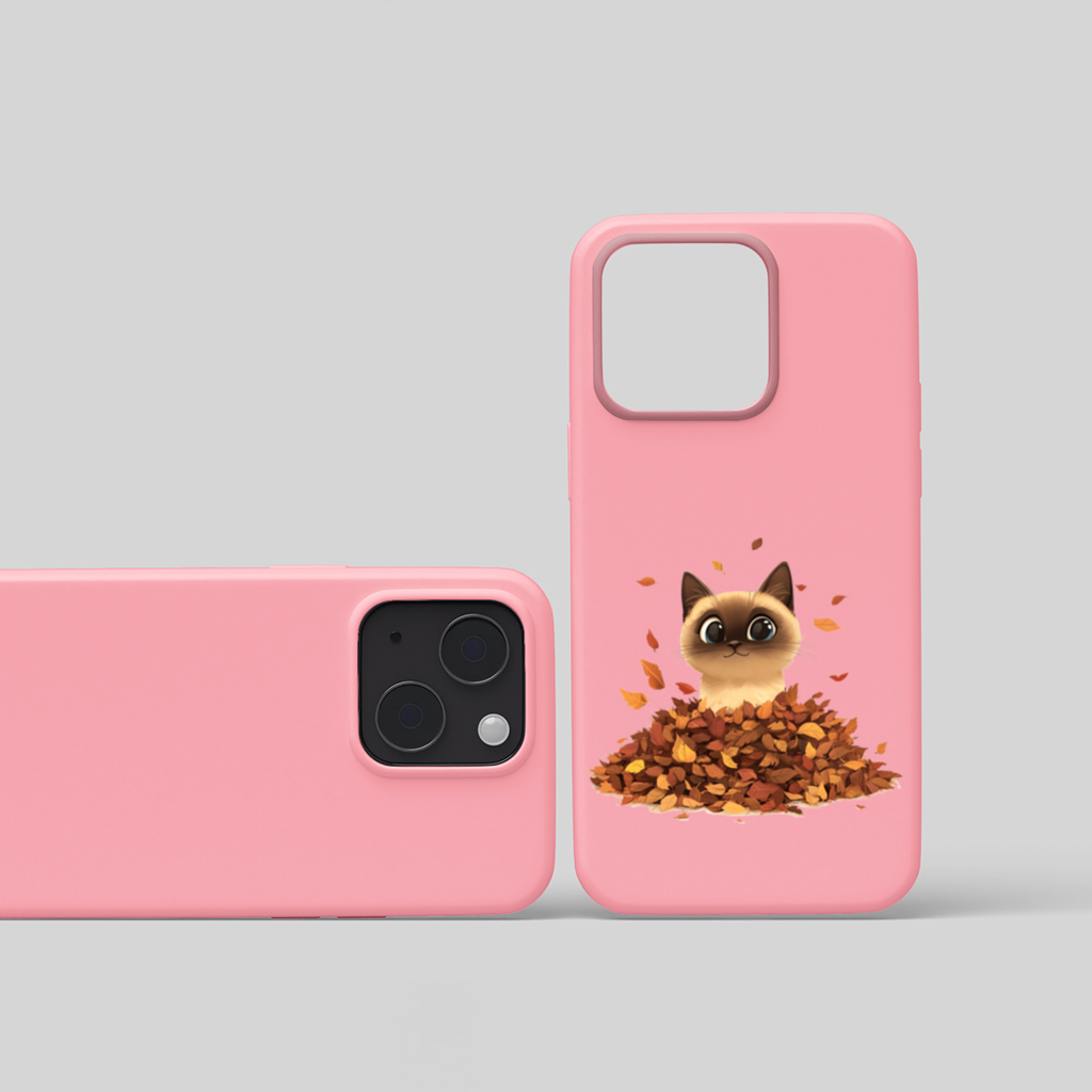 Siamese Cat in Autumn Leaf Pile iPhone 15 Plus Case