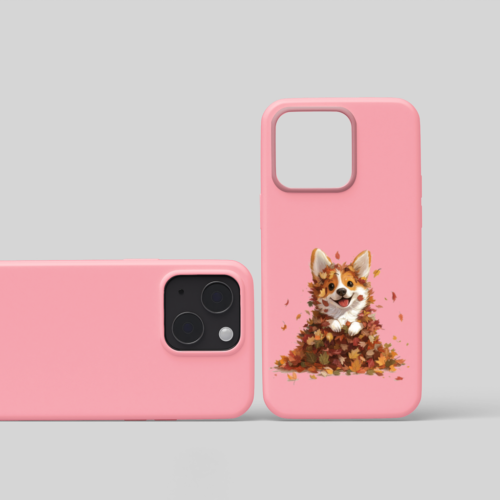 Happy Corgi Puppy in Fall Leaves iPhone 15 Plus Case