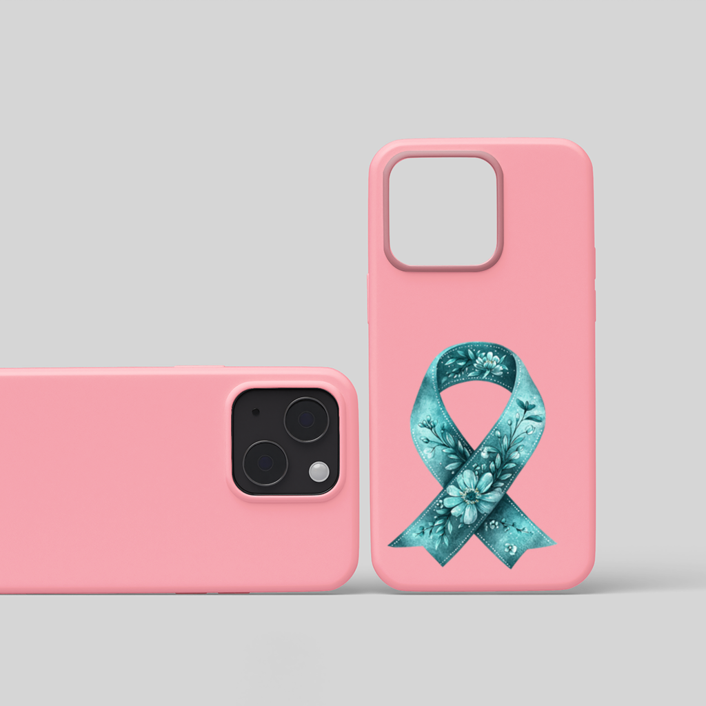 Floral Teal Awareness Ribbon iPhone 15 Plus Case