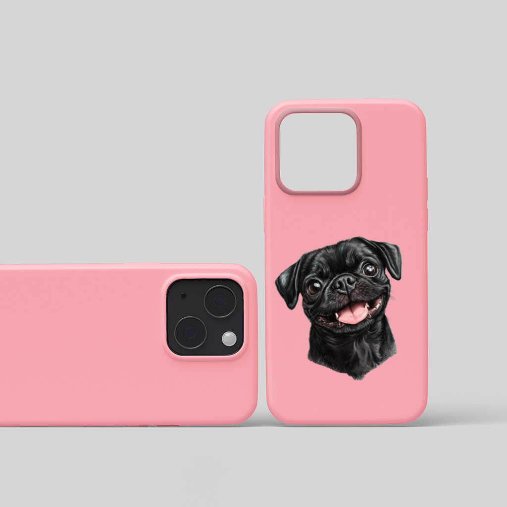 Happy Black Pug Face iPhone 15 Plus Case