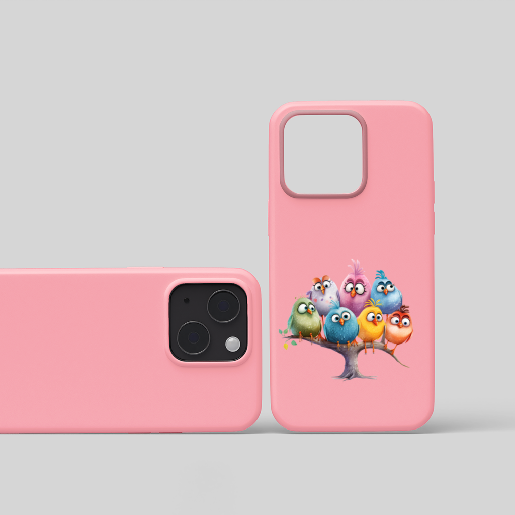 Whimsical Colorful Birds on Branch iPhone 15 Plus Case