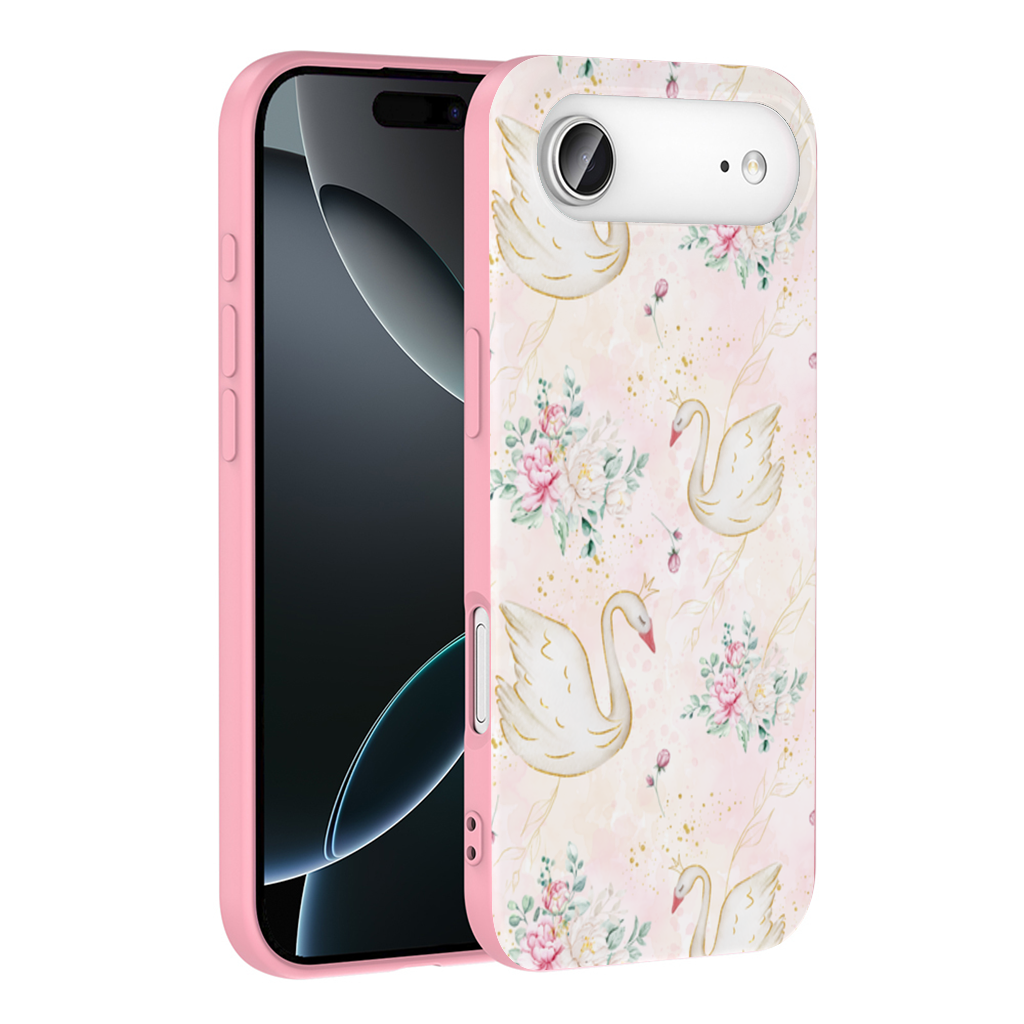 Pastel Kuğu ve Çiçekli Suluboya Desen iPhone 17 Air Kılıfı