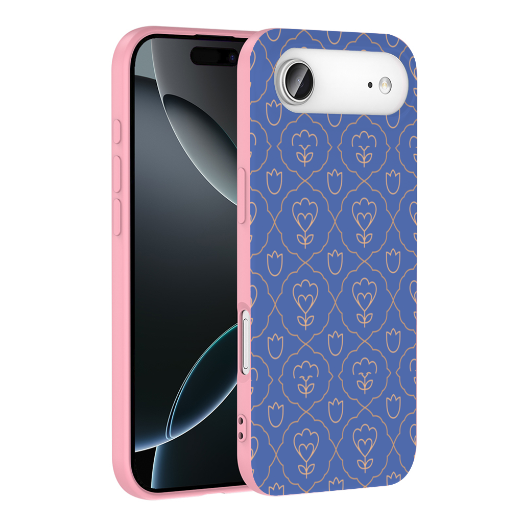 Orange Linear Floral Pattern on Blue İphone 17 Air Case