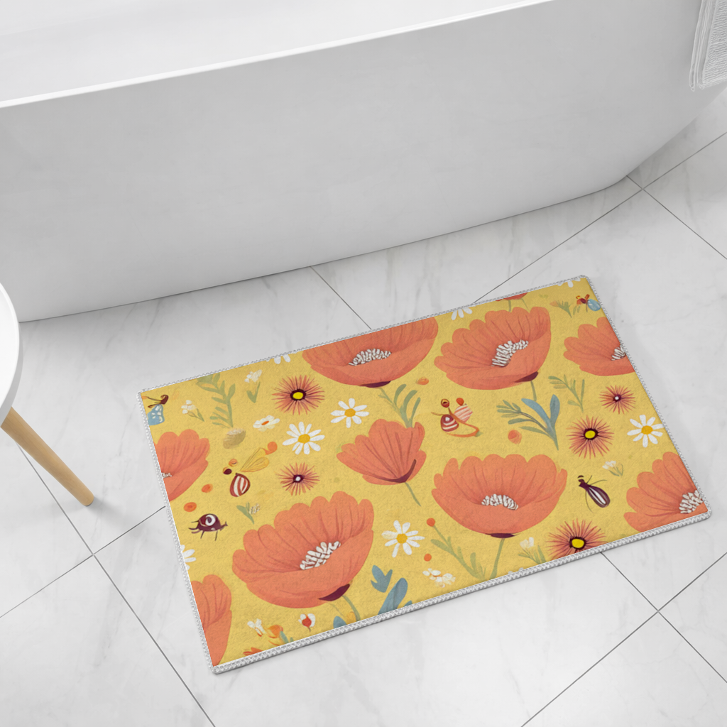 Floral Insect Pattern Colorful Design Bath Mat