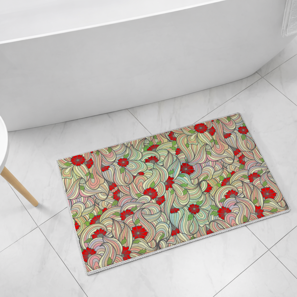Floral Retro Wavy Pattern Bath Mat