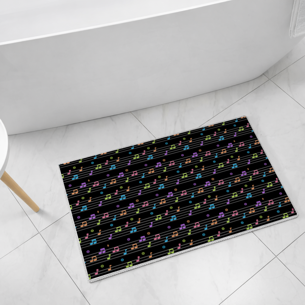 Vibrant Neon Music Notes and Rhythm Seamless Pattern Bath Mat