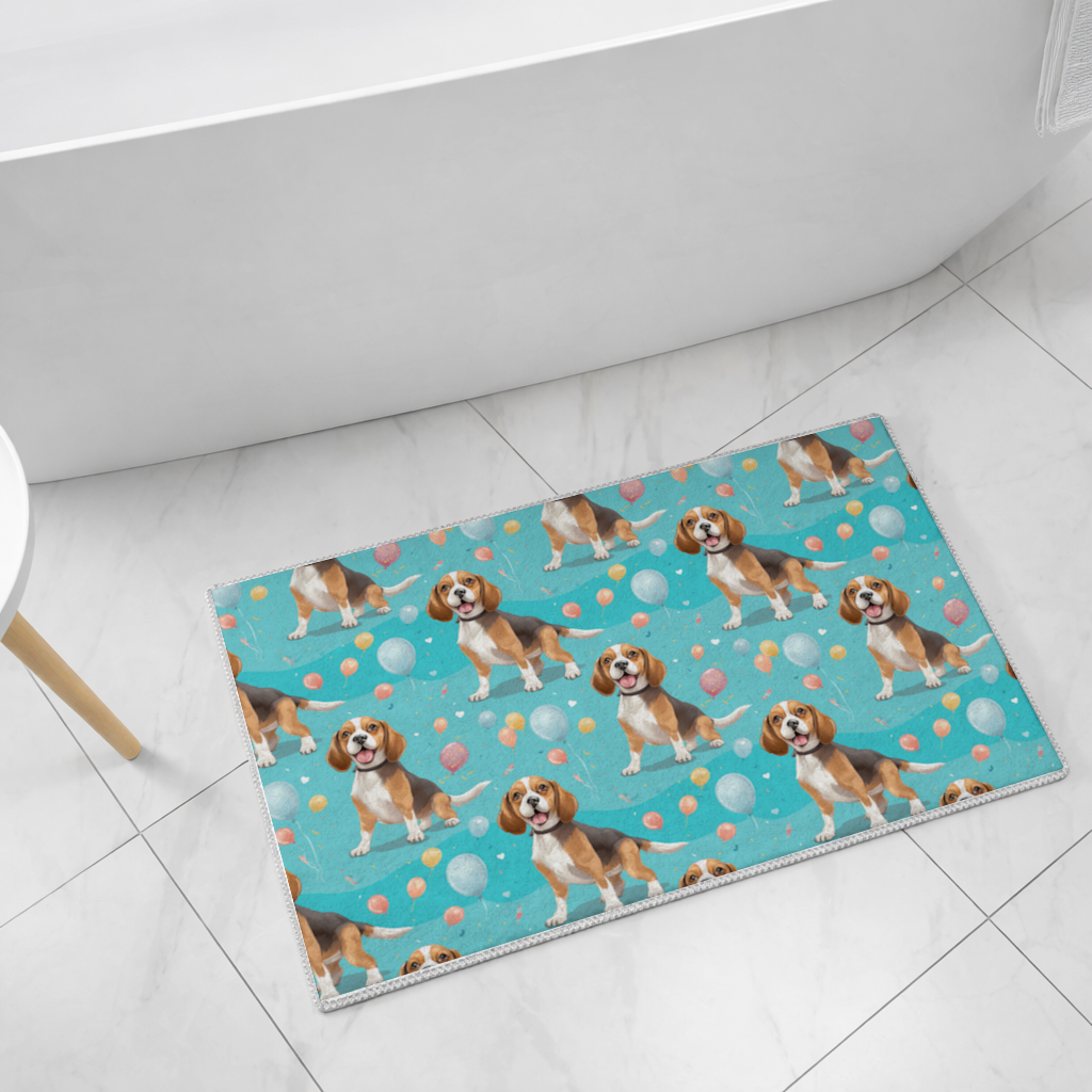 Cute Beagle Dog and Colorful Balloons Seamless Pattern Bath Mat
