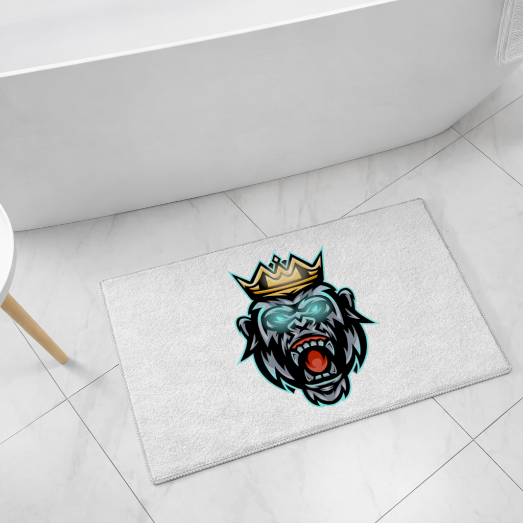 Taçlı Öfkeli Goril Kral Grafiği - Neon Detaylı Maskot Banyo Halısı