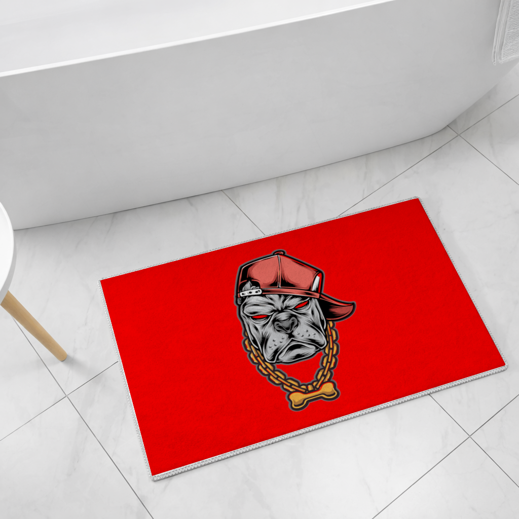 Hip Hop Tarzı Gangster Köpek İllüstrasyonu Banyo Halısı