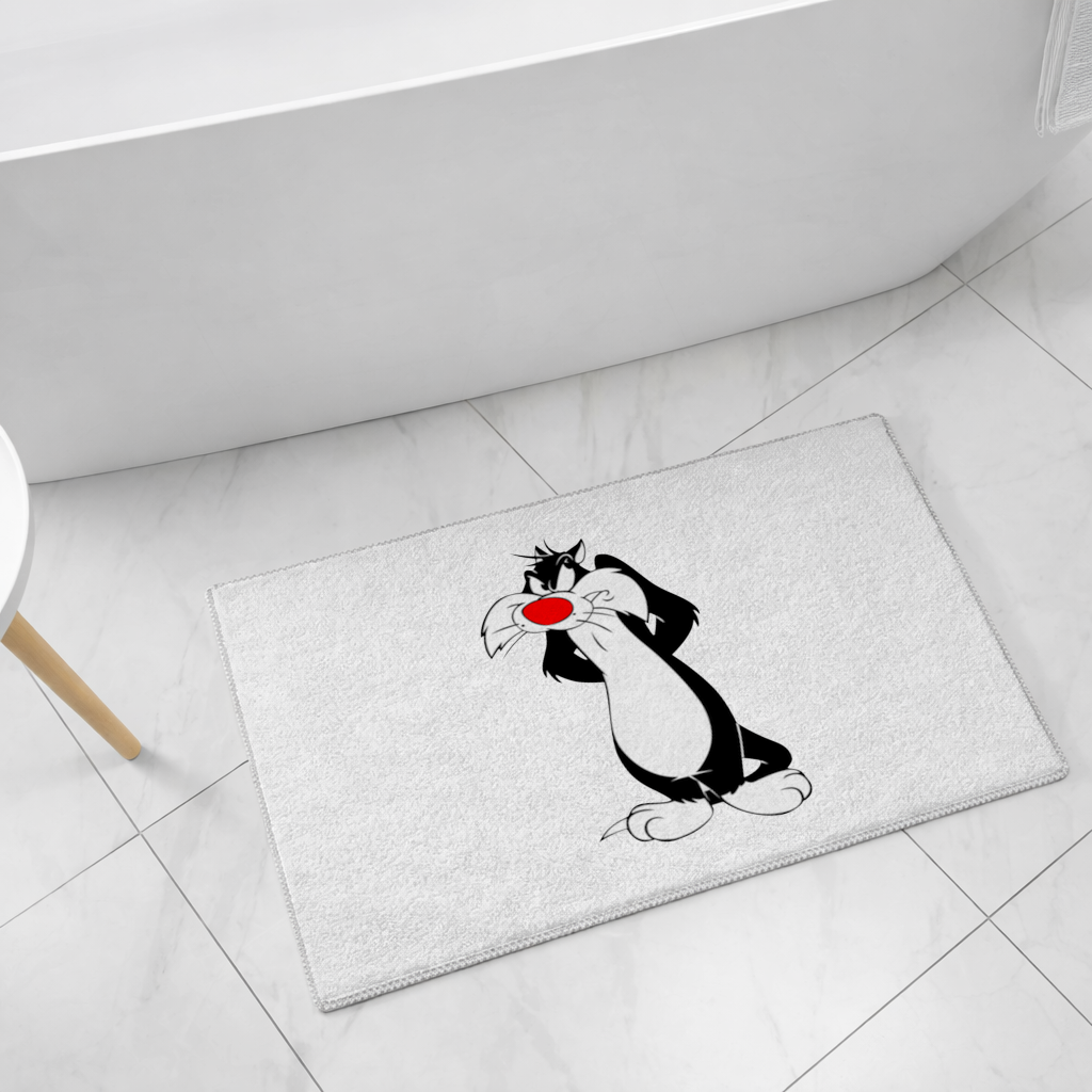 Funny Cartoon Cat Illustration Bath Mat