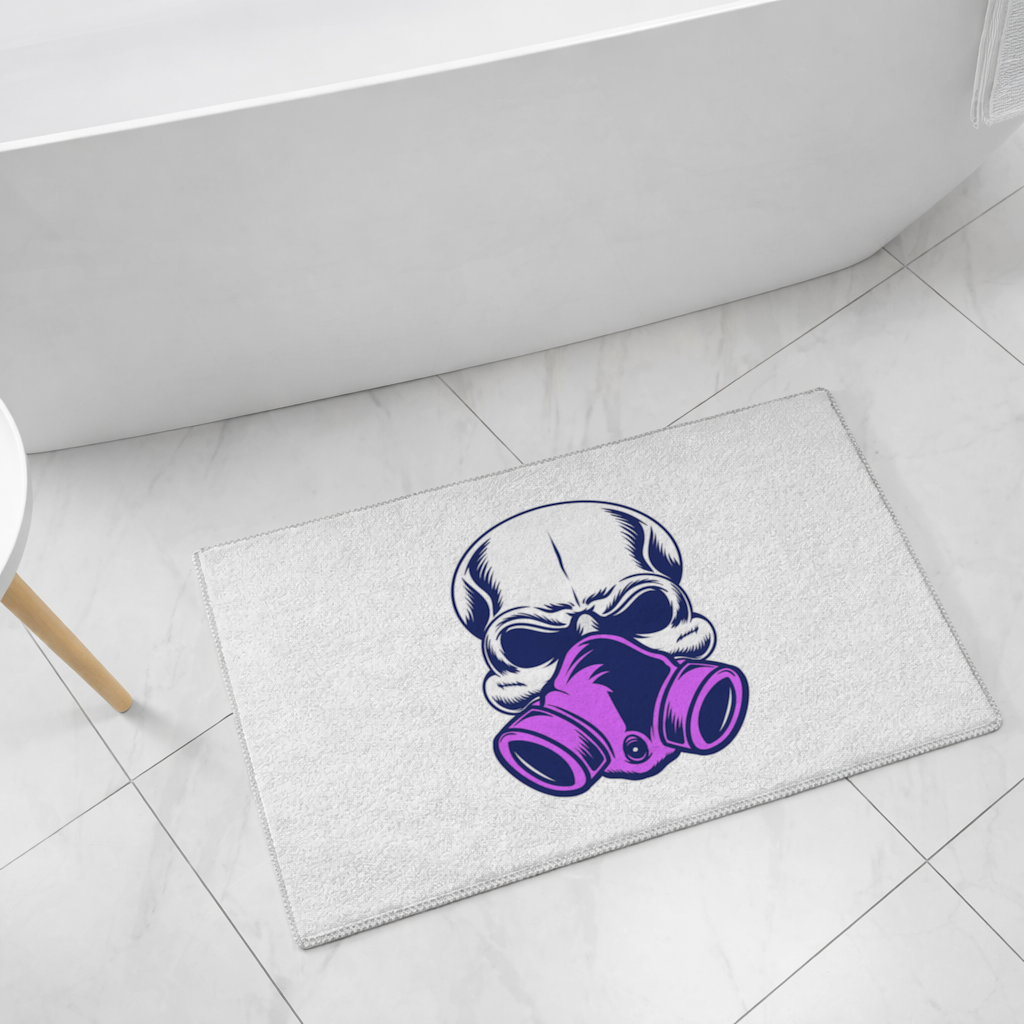 Skull with Gas Mask Illustration Modern and Edgy Design Bath Mat