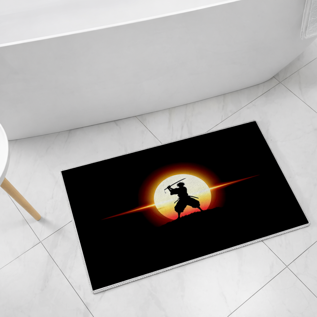 Gün Doğumu Altında Samuray Silüeti Onur ve Güç Banyo Halısı