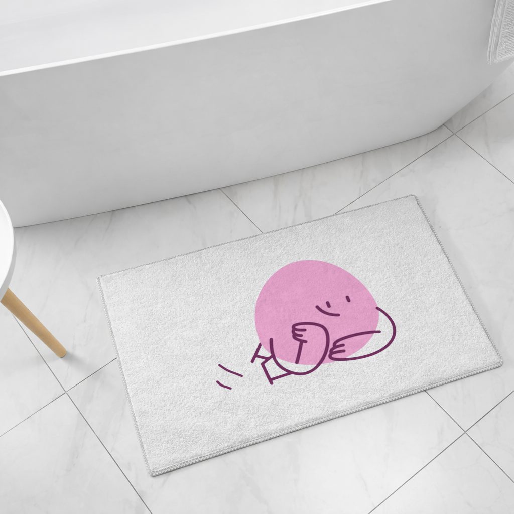 Cute Pink Lying Character Illustration Bath Mat