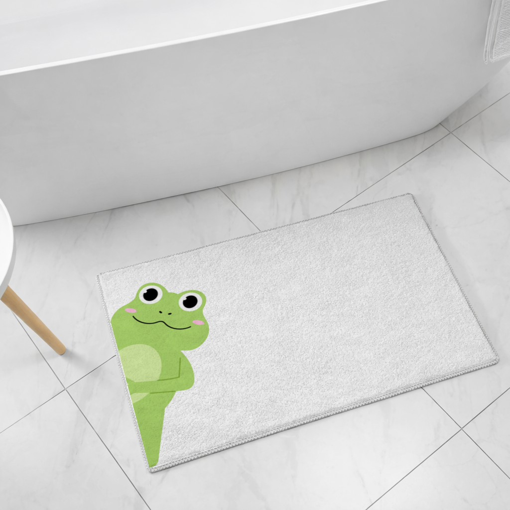 Sevimli Yeşil Kurbağa Peek-a-Boo İllüstrasyonu Banyo Halısı