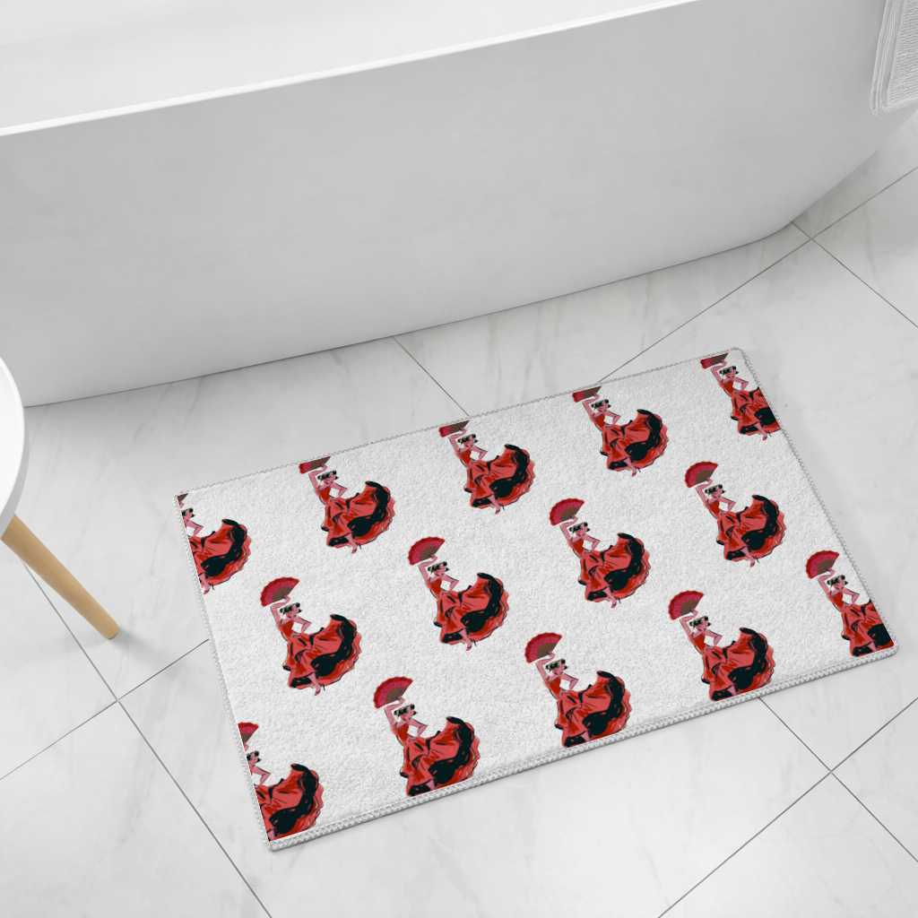 Flamenco Dancer with Fan Illustration Bath Mat