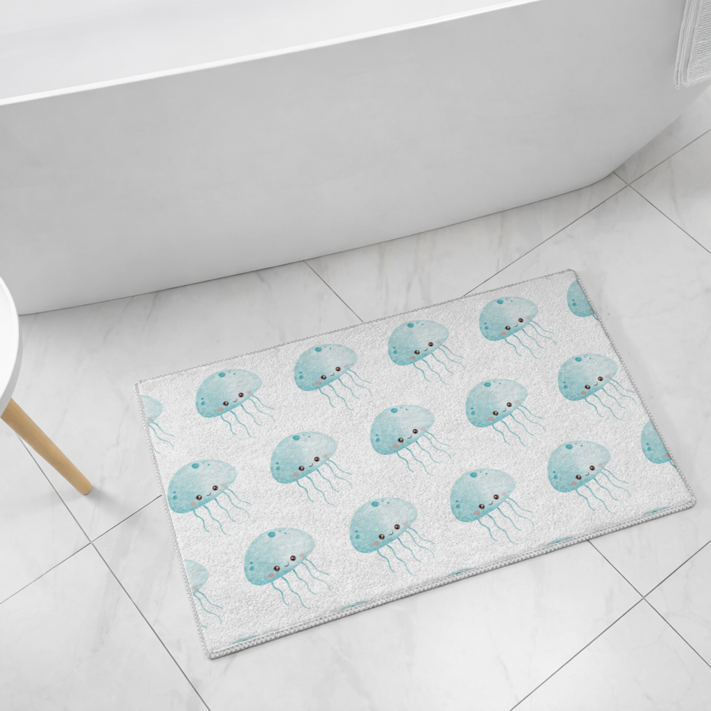 Cute Blue Jellyfish Character Bath Mat