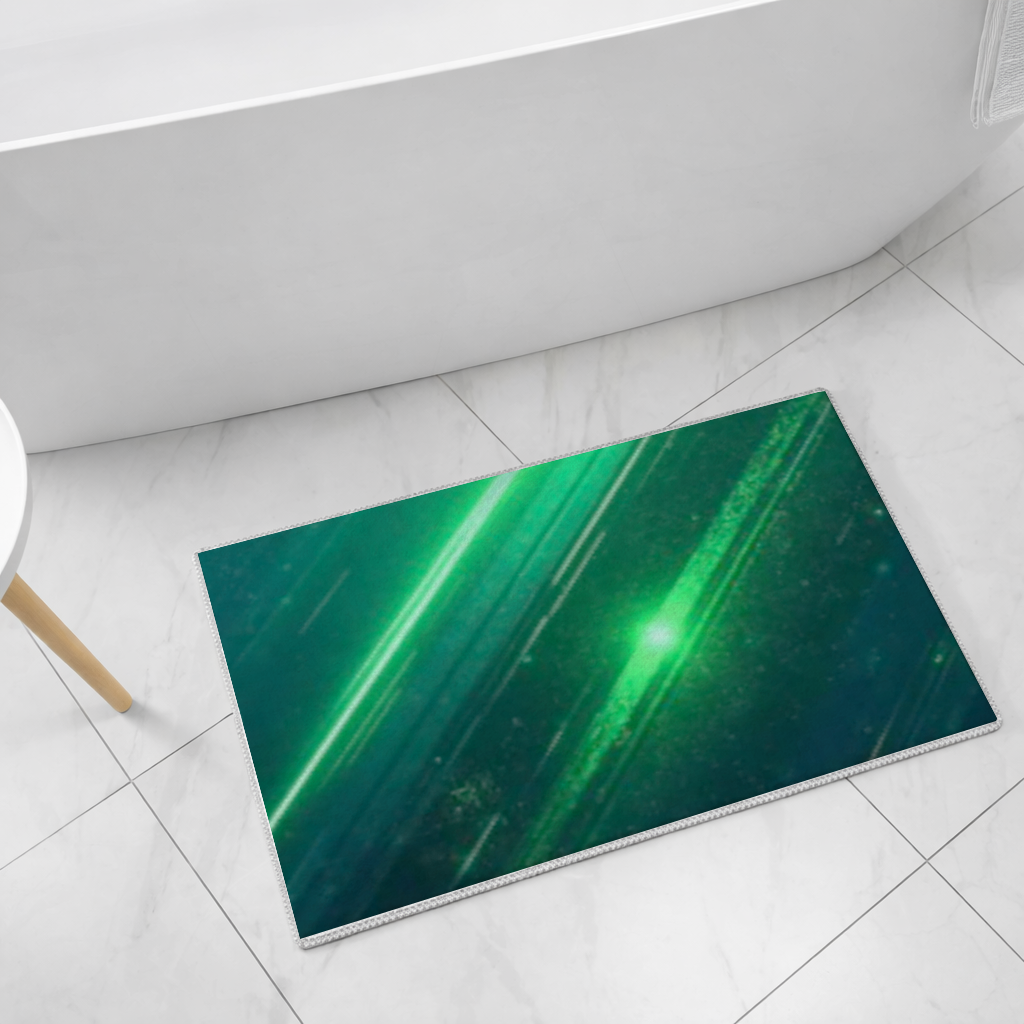 Green bright strips on black background. Bath Mat