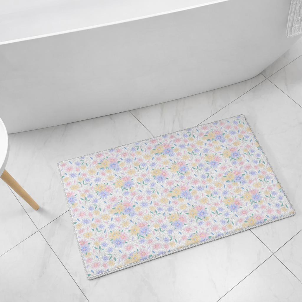Colorful Pastel Spring Floral Pattern Bath Mat