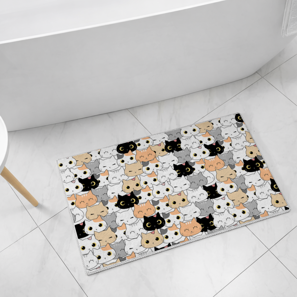 Colorful Cute Cat Faces Seamless Pattern Bath Mat