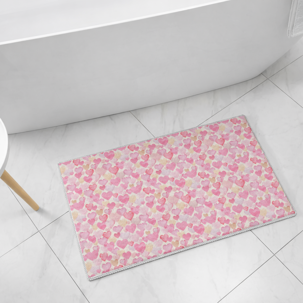 Watercolor Pink Hearts Bath Mat