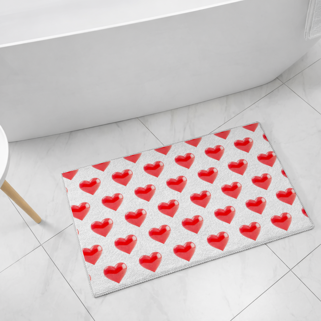 Parlak Kırmızı 3D Kalp Banyo Halısı