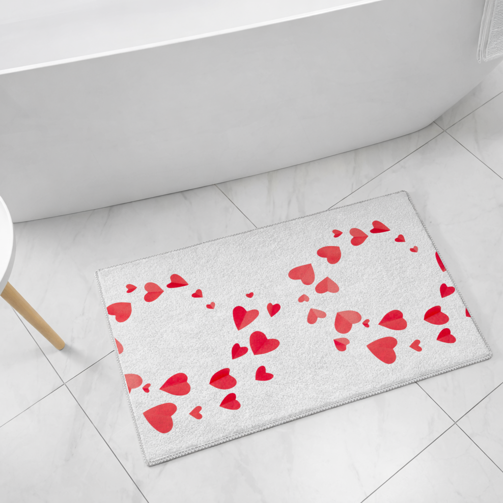 Kırmızı Kalpler Çerçeve Tasarımı Banyo Halısı