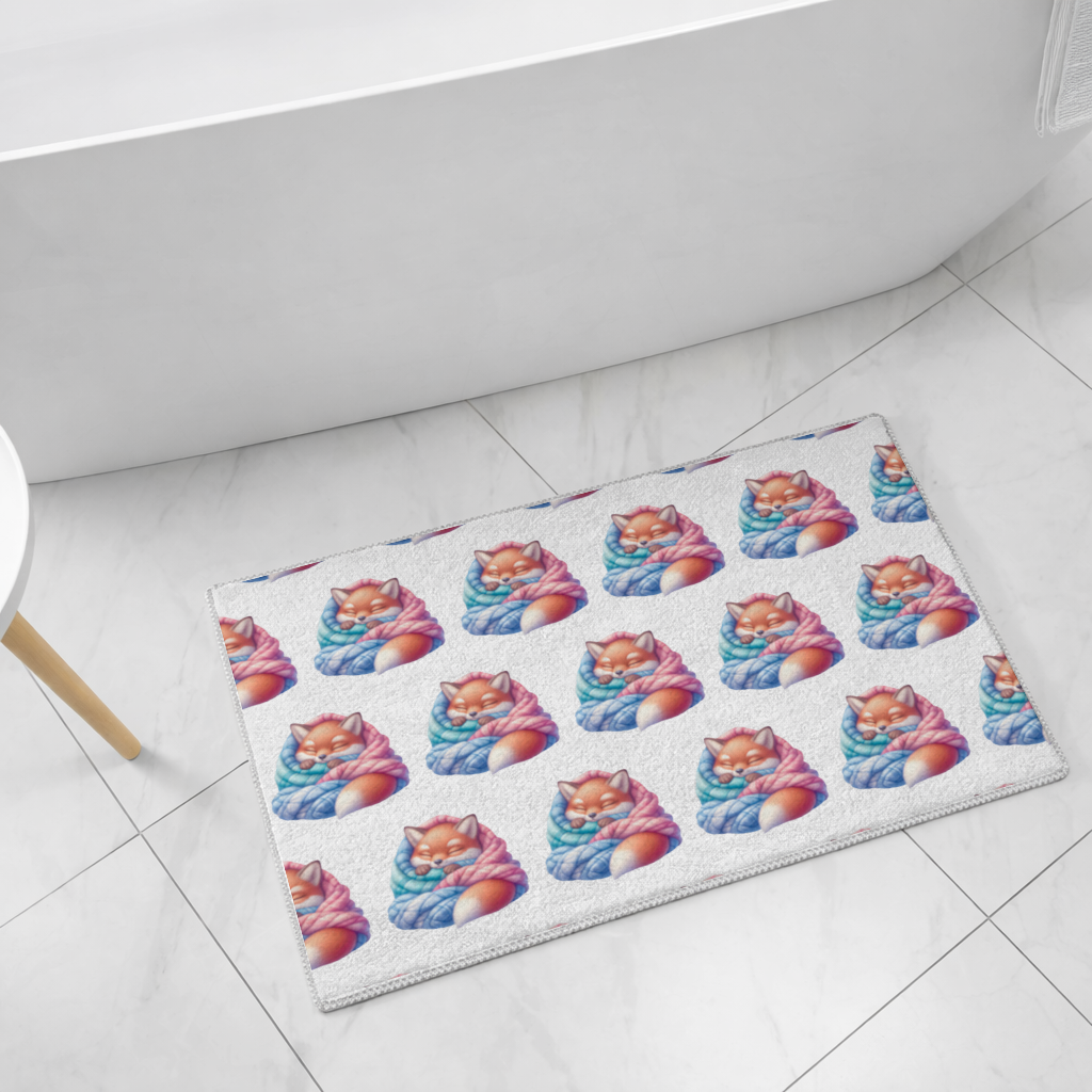 Sleeping Fox Knitted Blanket Bath Mat