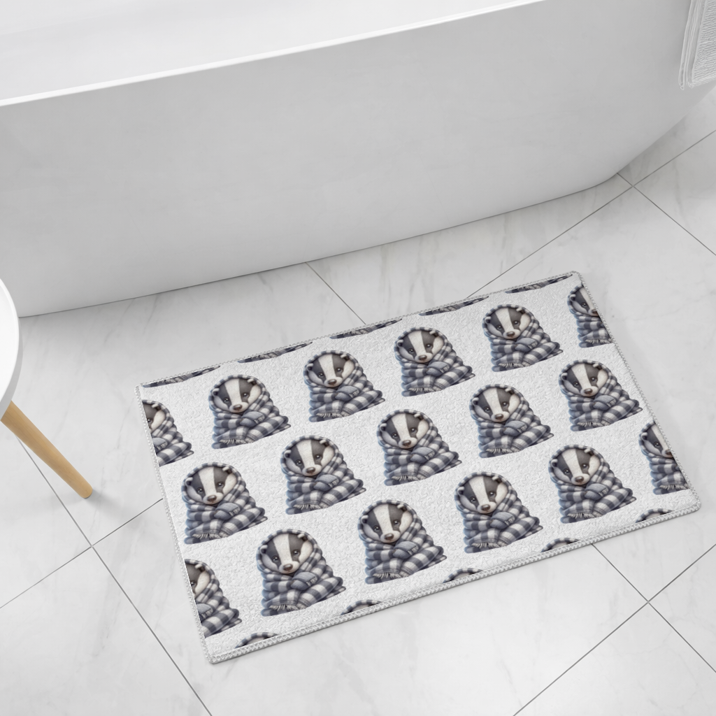 Cozy Baby Badger Wrapped in Blanket Bath Mat