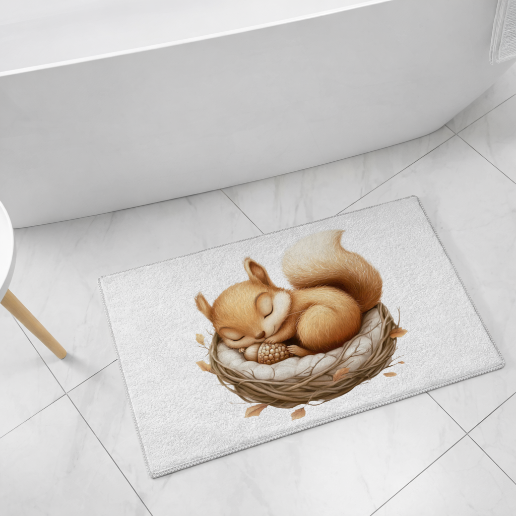 Yuvada Uyuyan Yavru Sincap Banyo Halısı