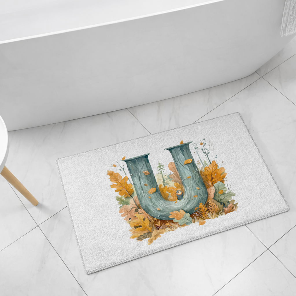 Sonbahar Yapraklı Orman U Harfi Banyo Halısı