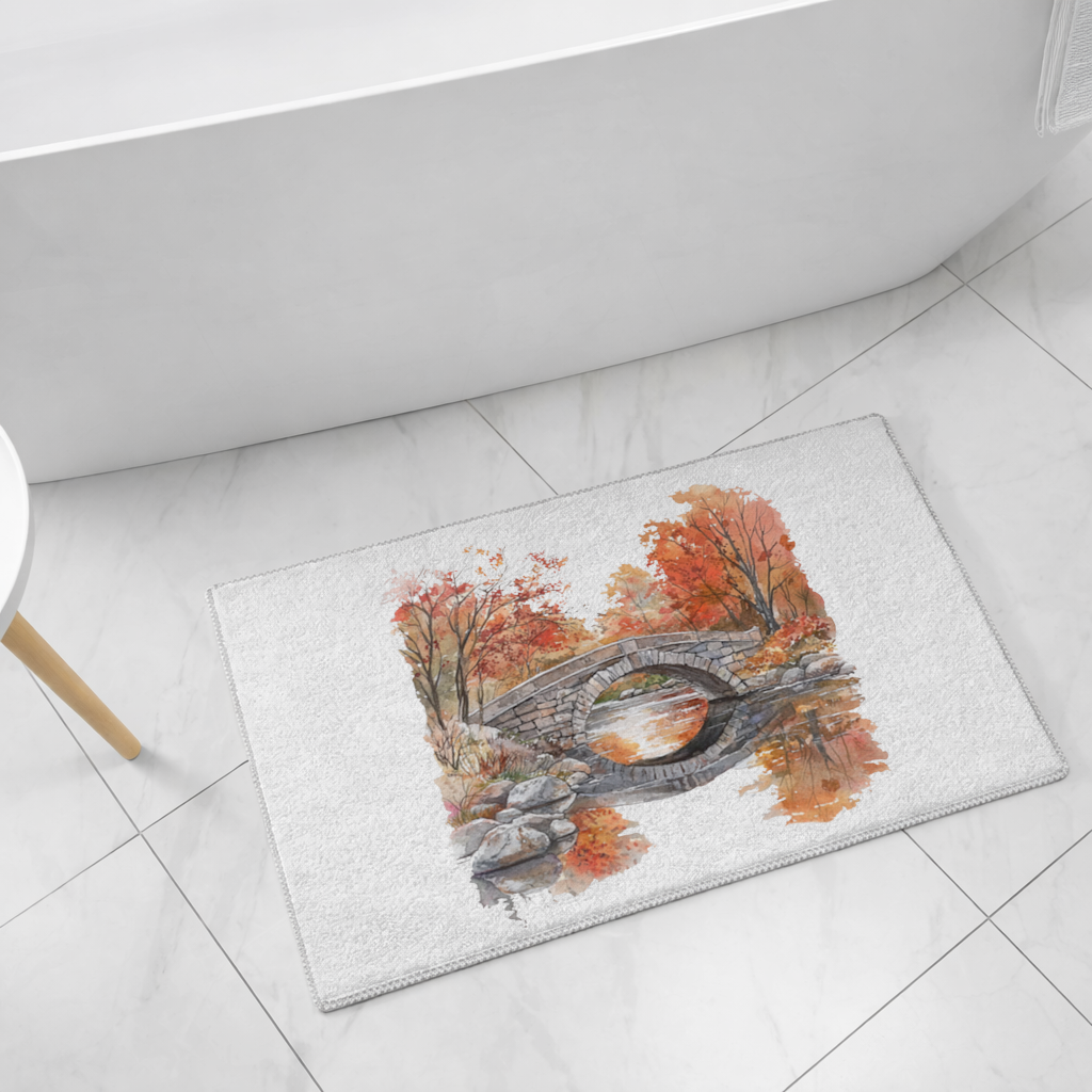 Sonbahar Taş Kemer Köprü ve Nehir Banyo Halısı