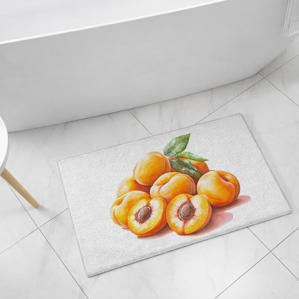Watercolor Apricot and Leaves Bath Mat