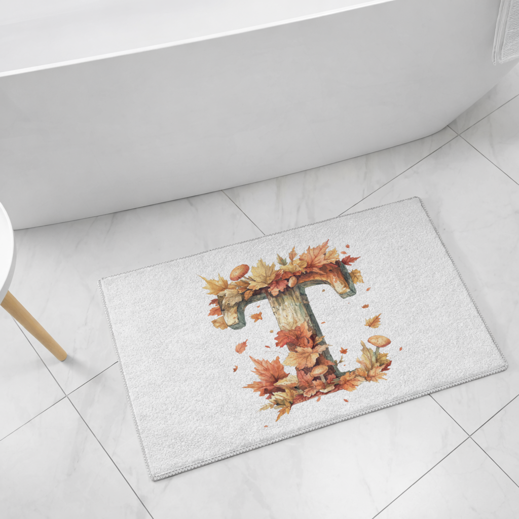 Autumn Leaf Wooden Letter T Bath Mat