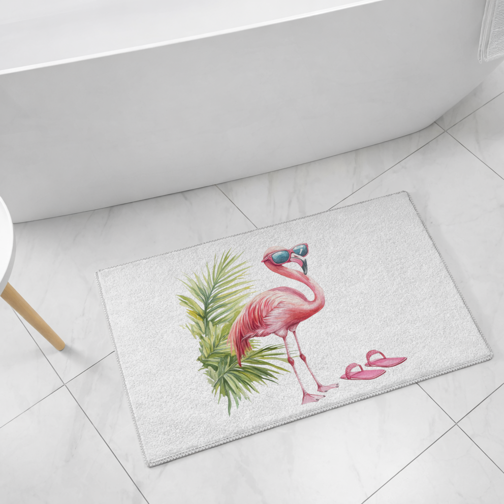 Pink Flamingo with Sunglasses Bath Mat