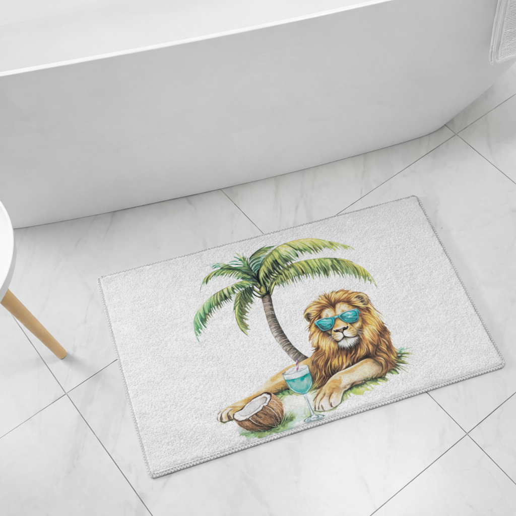 Summer Vibe Lion Under Palm Tree Bath Mat