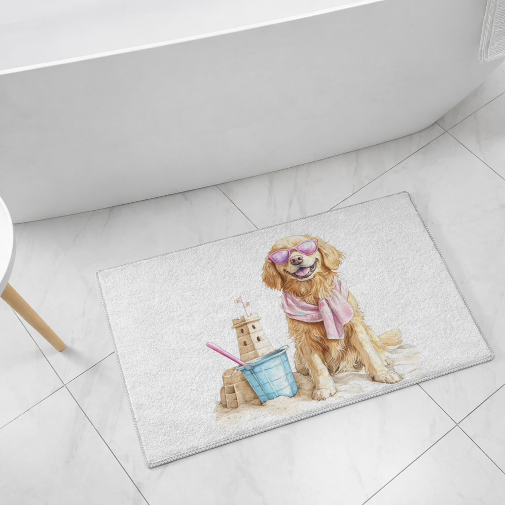 Beach Golden Retriever Pink Sunglasses Bath Mat