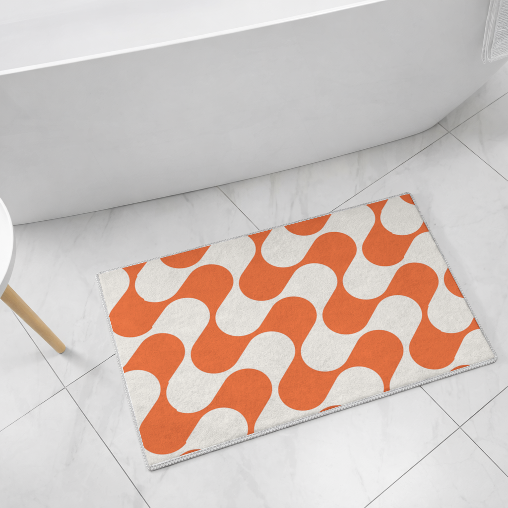 Retro 70s Orange Cream Groovy Curves Bath Mat