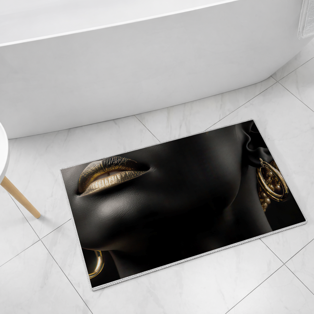 Gold Afrofuturistic Black Woman Bath Mat