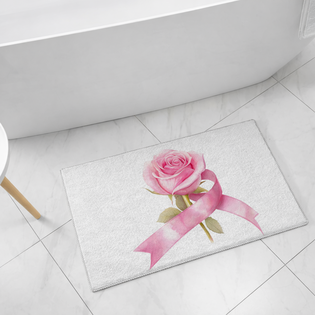 Breast Cancer Awareness Pink Rose Bath Mat