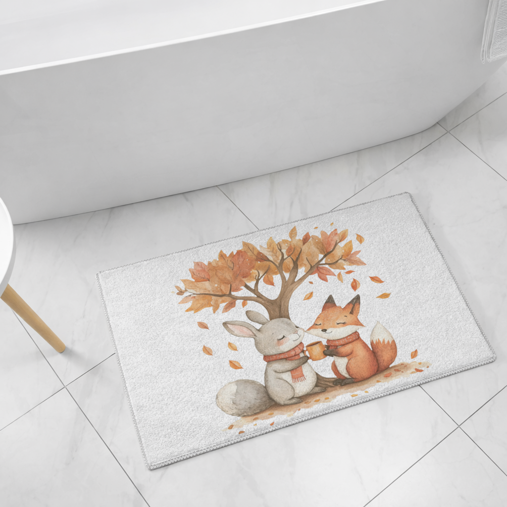 Cozy Autumn Fox and Rabbit Bath Mat