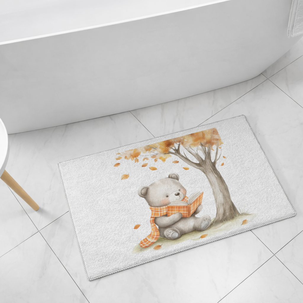 Reading Bear with Orange Scarf Bath Mat