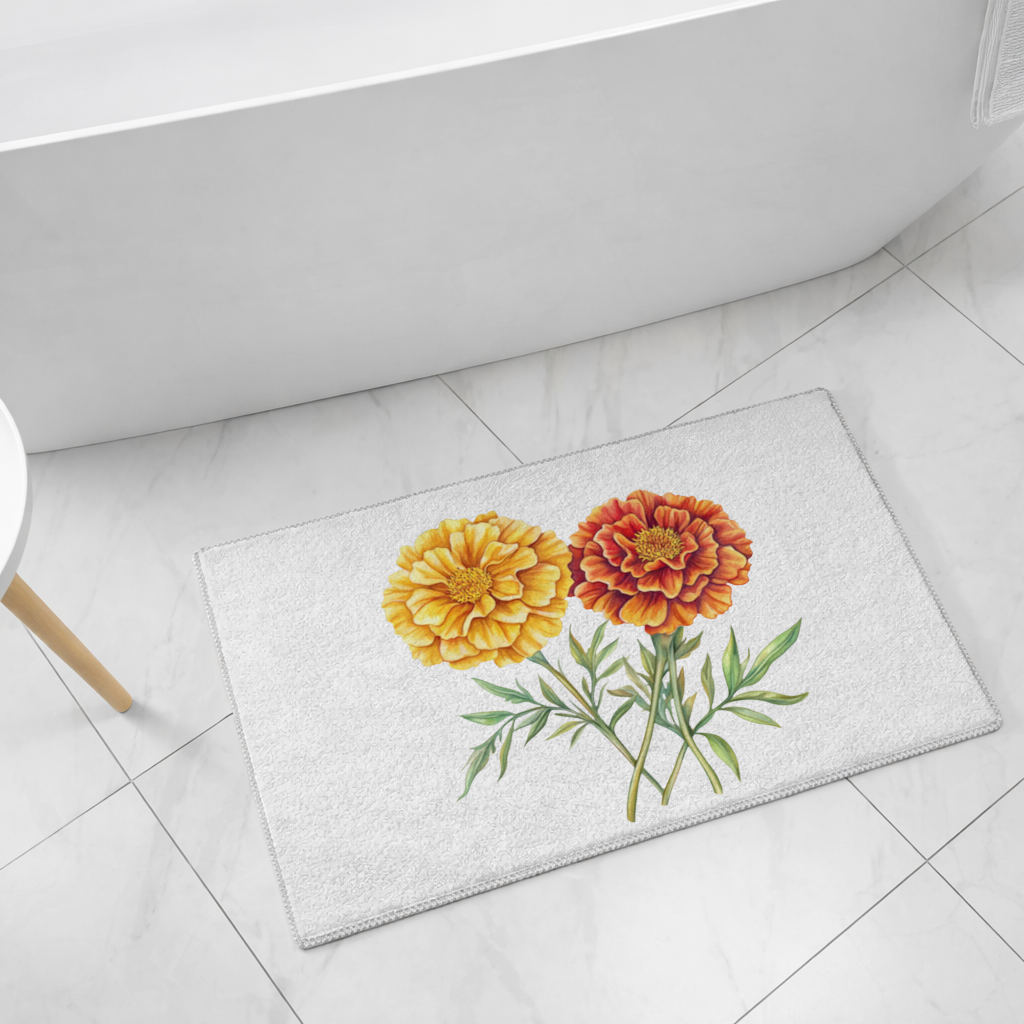 Botanical Yellow Orange Marigold Bath Mat