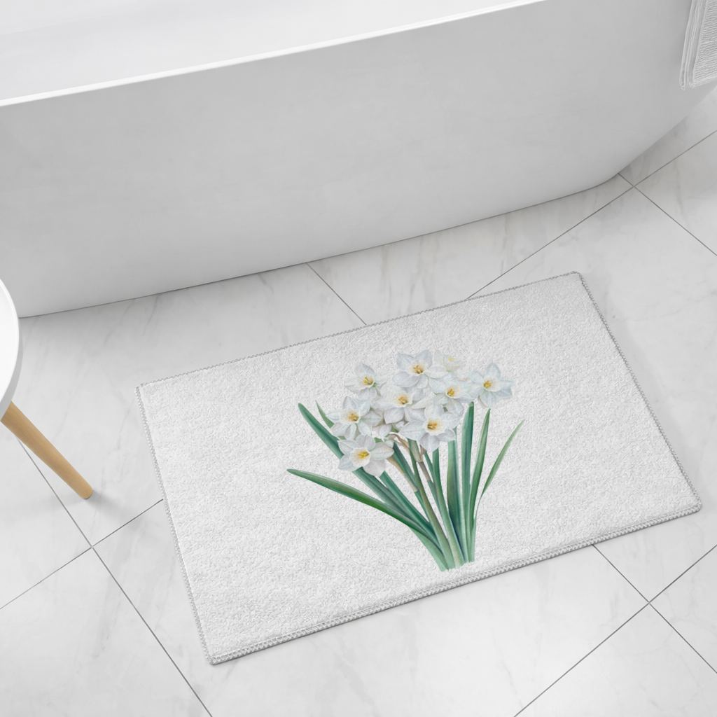 White Daffodil Bouquet Botanical Bath Mat