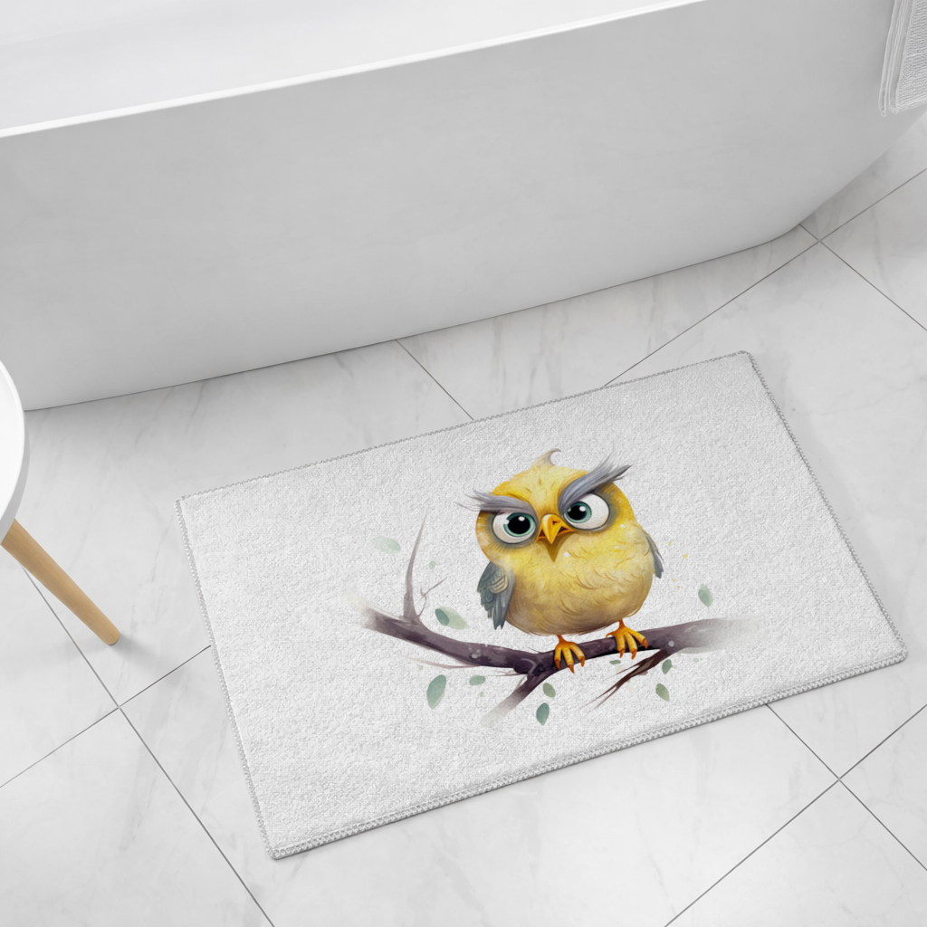 Grumpy Yellow Owl Bath Mat